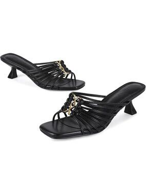 Wetviro Women's Black Square Open Toe Elegant Sandals Kitten Heel Sandals